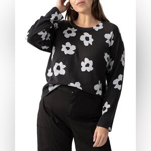 Sanctuary Floral Sweater Women XXL Black White Flower Crewneck Knit NWT